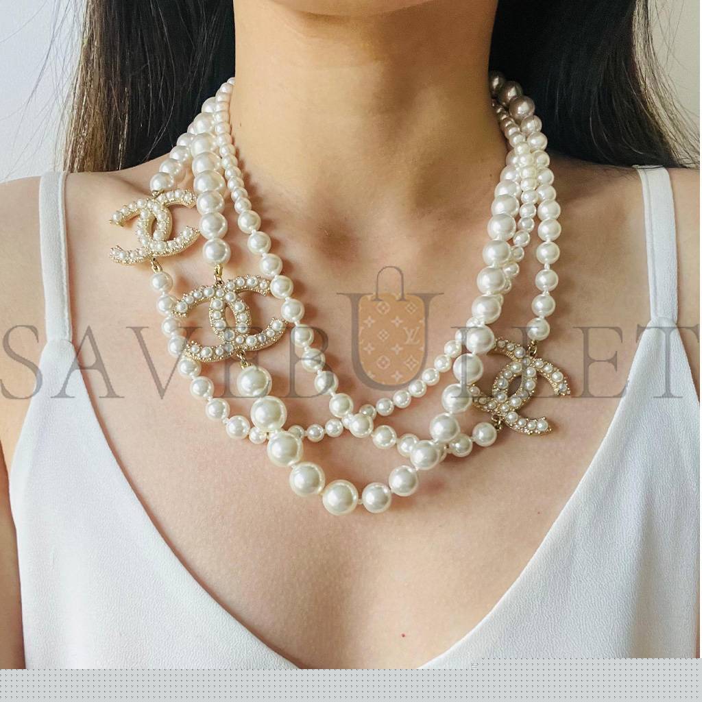 Ch*el vintage extra long pearls trio cc logo coco strands versatile necklace 3427223210282